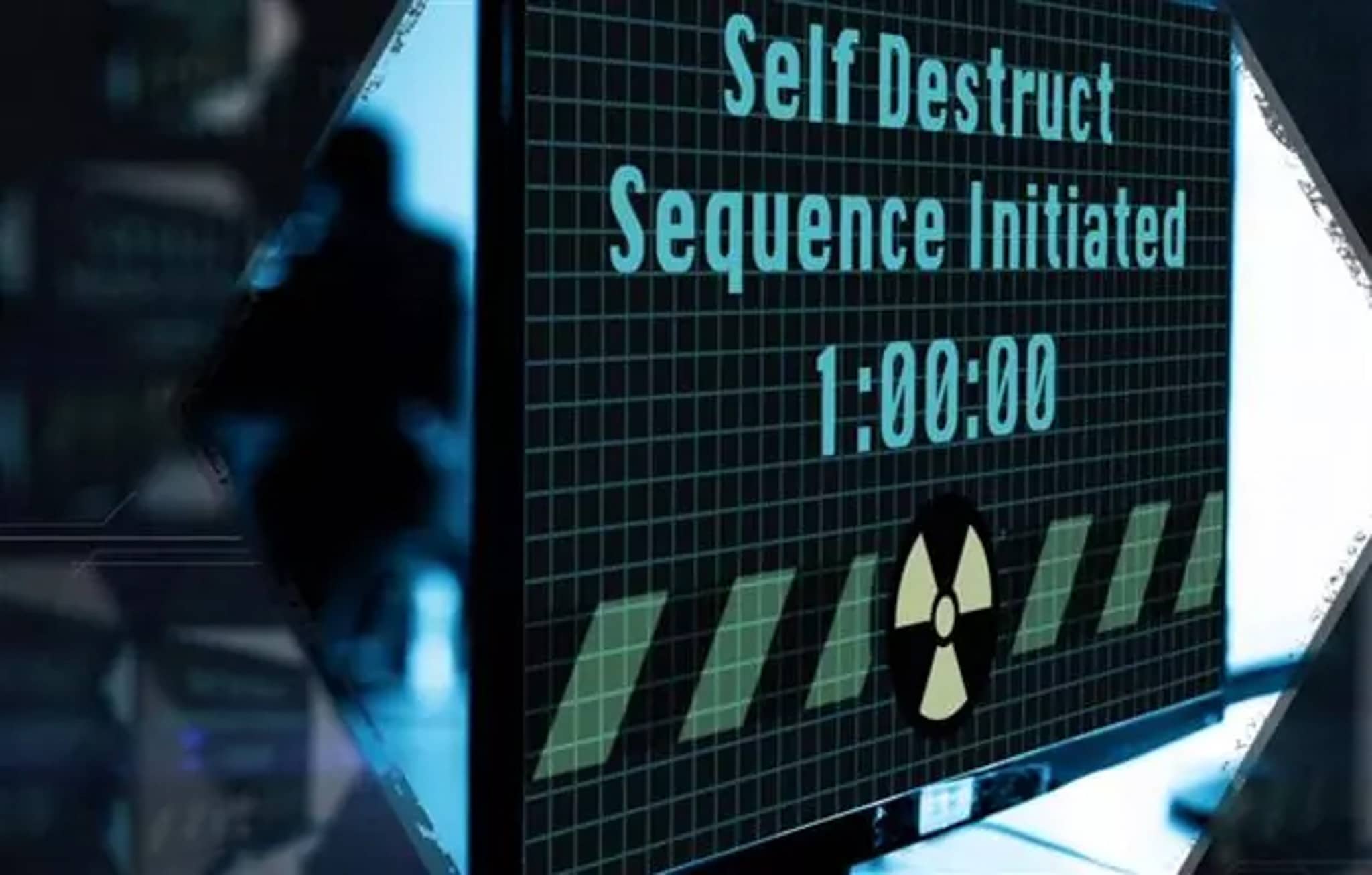 A panel writes Self Destruct Sequence Initiated 1:00:00
